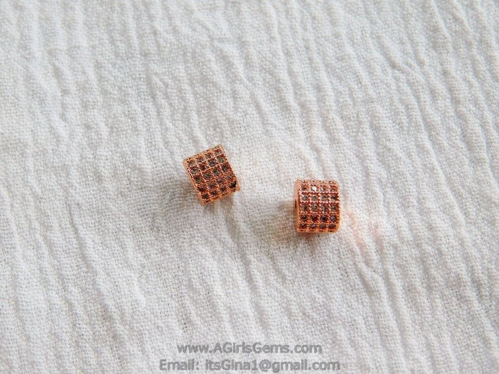Rose Gold CZ Beads, Drum Beads