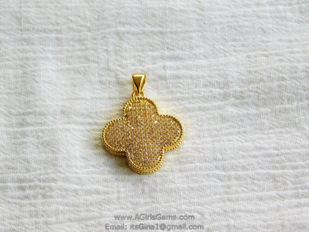 CZ Large Clover Cross Pendant Micro Pave Clover Quatrefoil Charm Clear Gold Plated for Earrings Necklace AGGSM161 - A Girls Gems
