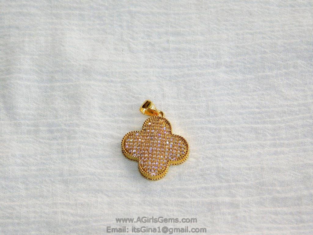 CZ Large Clover Cross Pendant Micro Pave Clover Quatrefoil Charm Clear Gold Plated for Earrings Necklace AGGSM161 - A Girls Gems