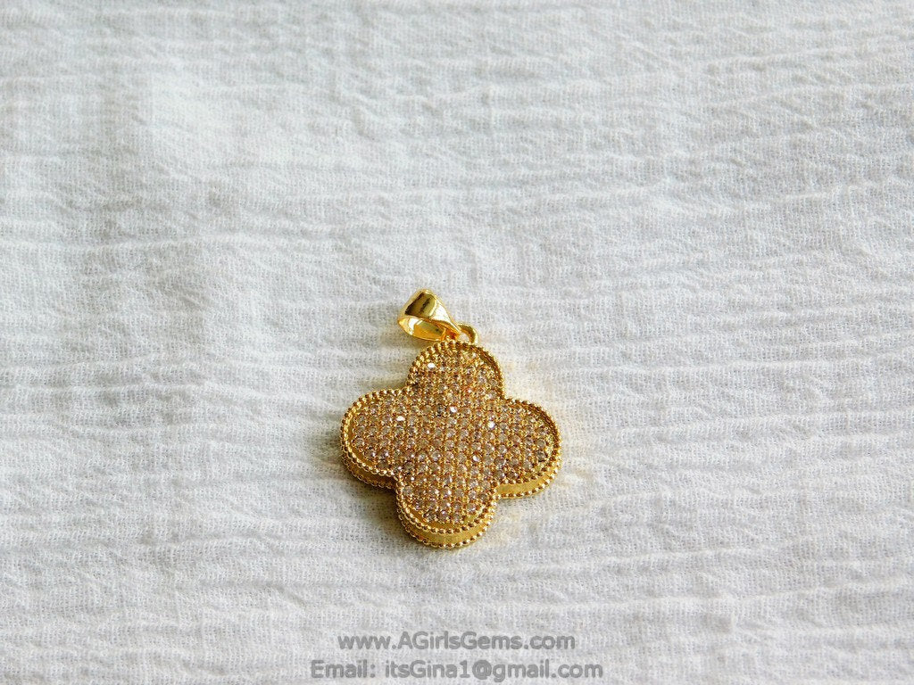 CZ Large Clover Cross Pendant Micro Pave Clover Quatrefoil Charm Clear Gold Plated for Earrings Necklace AGGSM161 - A Girls Gems