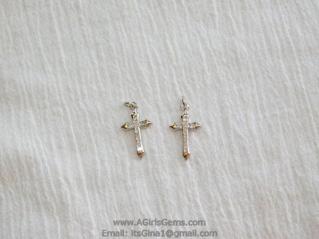 CZ Pave Cross Charms, Small Silver Cross Pendants #191, Dainty Cross 12 x 21 mm, Rosary Chain Chokers and Necklaces - A Girls Gems