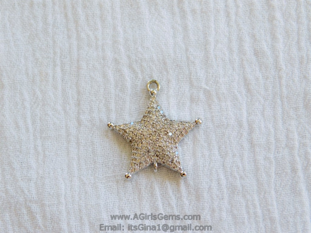 CZ Micro Pave Silver Connector Bead Sheriff Star Pendant - A Girls Gems