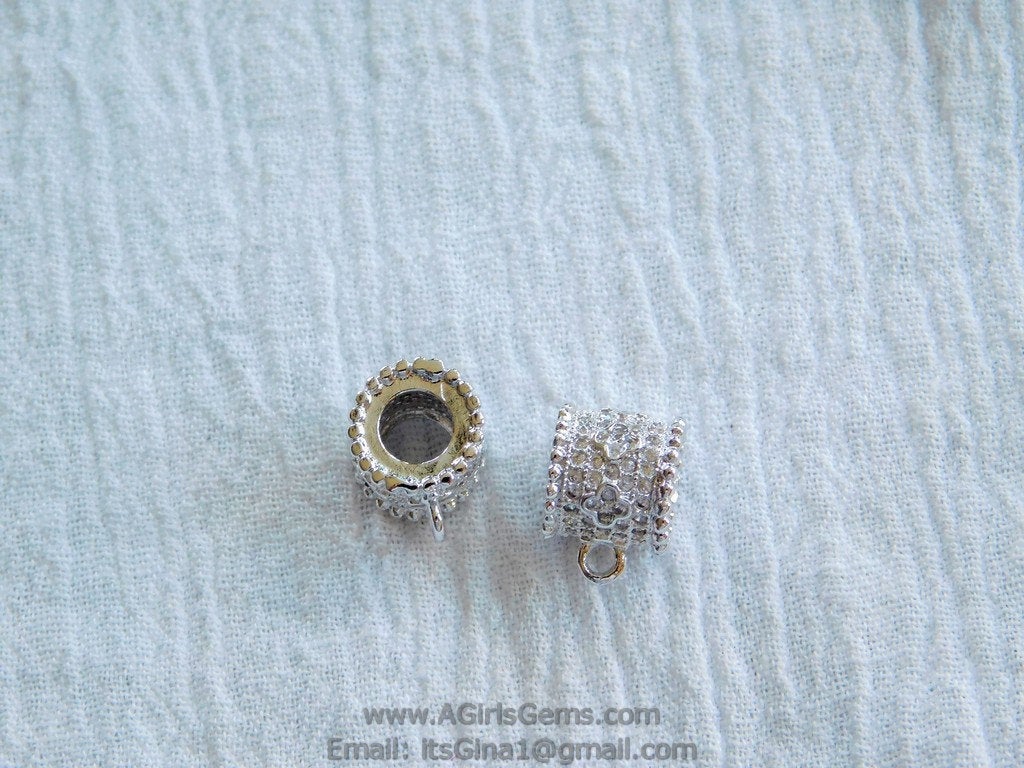 Clover Silver Bail Tube Charm Holder CZ Micro Pave Tube Spacer 9 mm x 9 mm - A Girls Gems