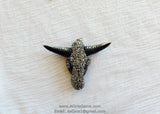 Cow Skull Pendant, CZ Pave Brown Bone Pendant CW16 - A Girls Gems