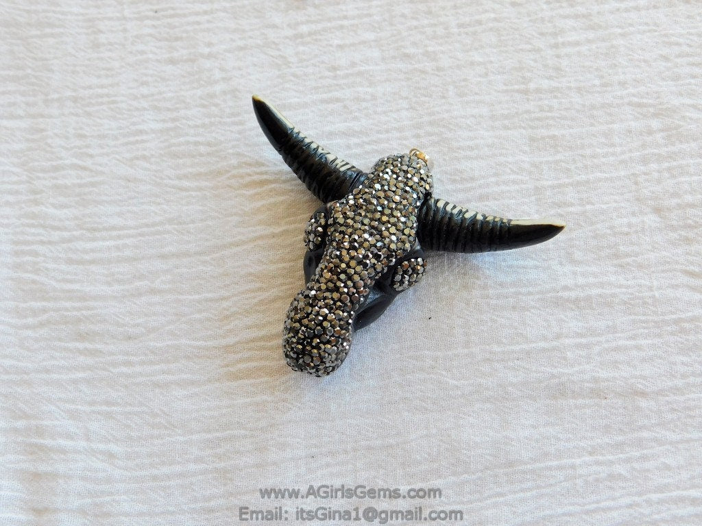 Cow Skull Pendant, CZ Pave Brown Bone Pendant CW16 - A Girls Gems