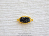Gold plated Black Druzy Bar Oval Pendant Connector Bead - A Girls Gems