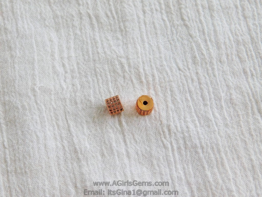 Rose Gold CZ Beads, Drum Beads