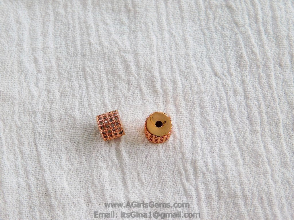 Rose Gold CZ Beads, Drum Beads