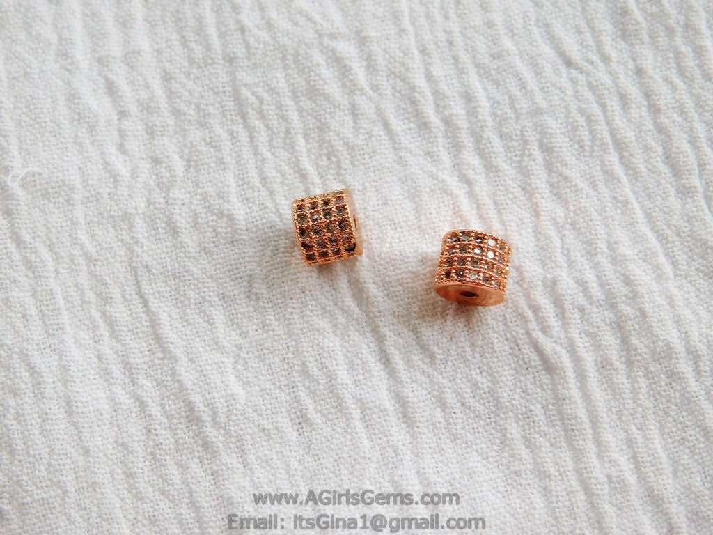 Rose Gold CZ Beads, Drum Beads