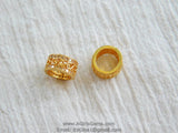 CZ Micro Pave Tube Bead 6 mm x 10 mm Bead  Gold Plated - A Girls Gems