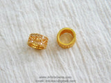 CZ Micro Pave Tube Bead 6 mm x 10 mm Bead  Gold Plated - A Girls Gems