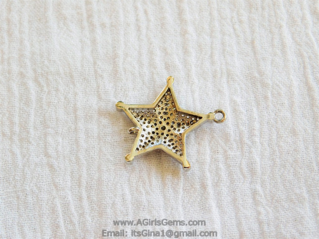 CZ Micro Pave Silver Connector Bead Sheriff Star Pendant - A Girls Gems
