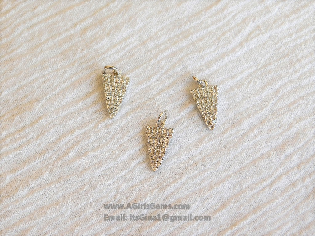 CZ Micro Pave Triangle Charm Silver Tiny Charm Pendants, Micro Pave Triangle Charms Cubic Zirconia Arrow Dangle 8 x 15 mm - A Girls Gems