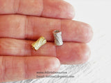 CZ Micro Paved Tube Beads, Clear Cubic Zirconia 6 x 10 mm Gold Plated Focal Bead Spacers - A Girls Gems