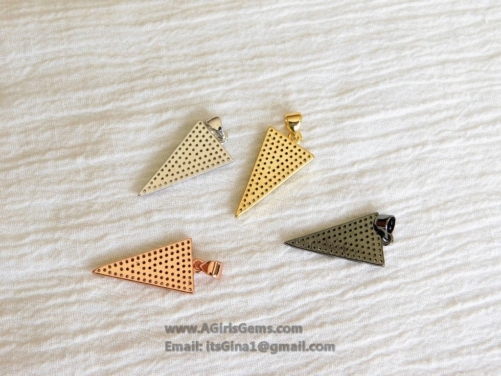 CZ Micro Pave Arrow Charm, Cubic Zirconia Arrowhead Pendant, Gold, Black, Rose Gold, Silver - A Girls Gems