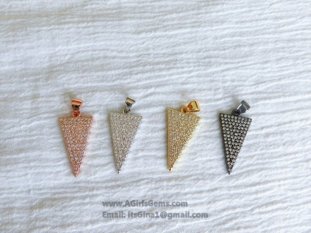 CZ Micro Pave Arrow Charm, Cubic Zirconia Arrowhead Pendant, Gold, Black, Rose Gold, Silver - A Girls Gems