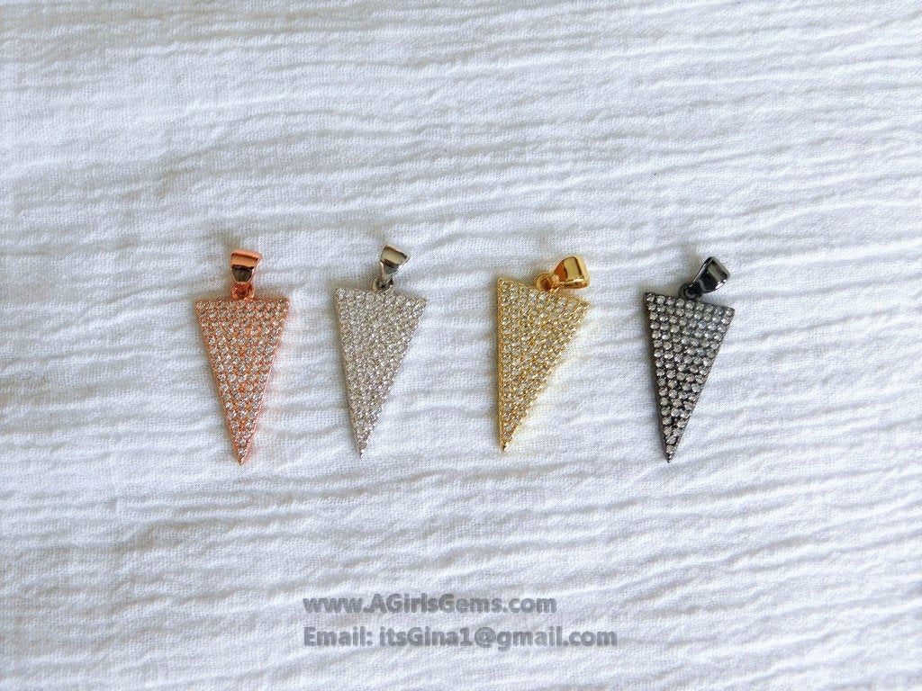 CZ Micro Pave Arrow Charm, Cubic Zirconia Arrowhead Pendant, Gold, Black, Rose Gold, Silver - A Girls Gems