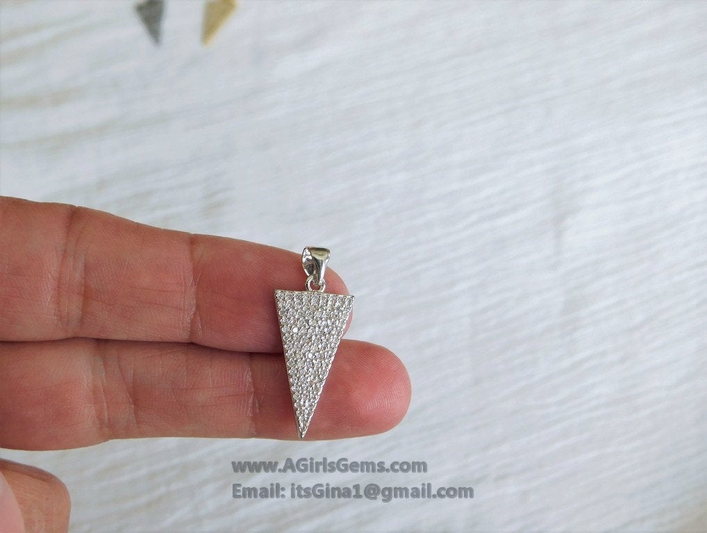 CZ Micro Pave Arrow Charm, Cubic Zirconia Arrowhead Pendant, Gold, Black, Rose Gold, Silver - A Girls Gems