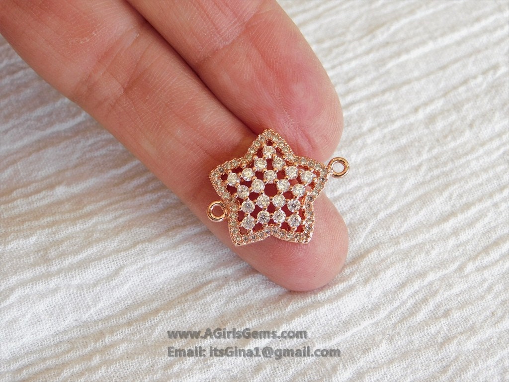Star Connector Charm Bead CZ Rose Gold Plated North Star Link Charm Connector Link Pendant Bracelet Necklace