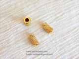 CZ Micro Paved Tube Beads, Clear Cubic Zirconia 6 x 10 mm Gold Plated Focal Bead Spacers - A Girls Gems