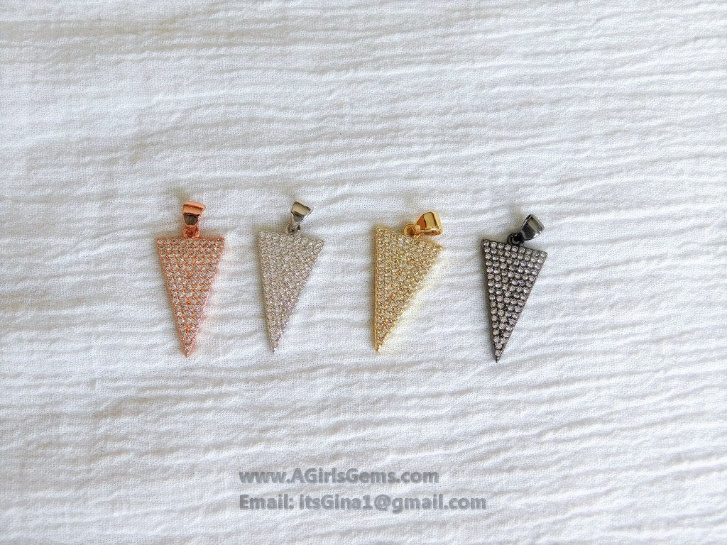 CZ Micro Pave Arrow Charm, Cubic Zirconia Arrowhead Pendant, Gold, Black, Rose Gold, Silver - A Girls Gems