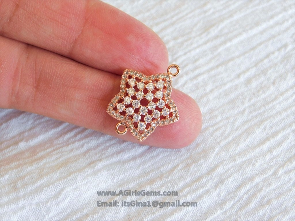 Star Connector Charm Bead CZ Rose Gold Plated North Star Link Charm Connector Link Pendant Bracelet Necklace