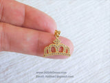 CZ Crown Charm, Tiara Cubic Zirconia Pendant Micro Paved Gold 17 x 19 mm, #265 Charm for Bracelet Necklace