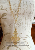 Gold Rosary Cross Necklace, Smoky Rosary Gold Brass Ethiopian Cross, Long Rosary Necklace - A Girls Gems