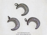 CZ Micro 18 k Gold Plated or Gunmetal Black Crescent Moon Pendant - A Girls Gems
