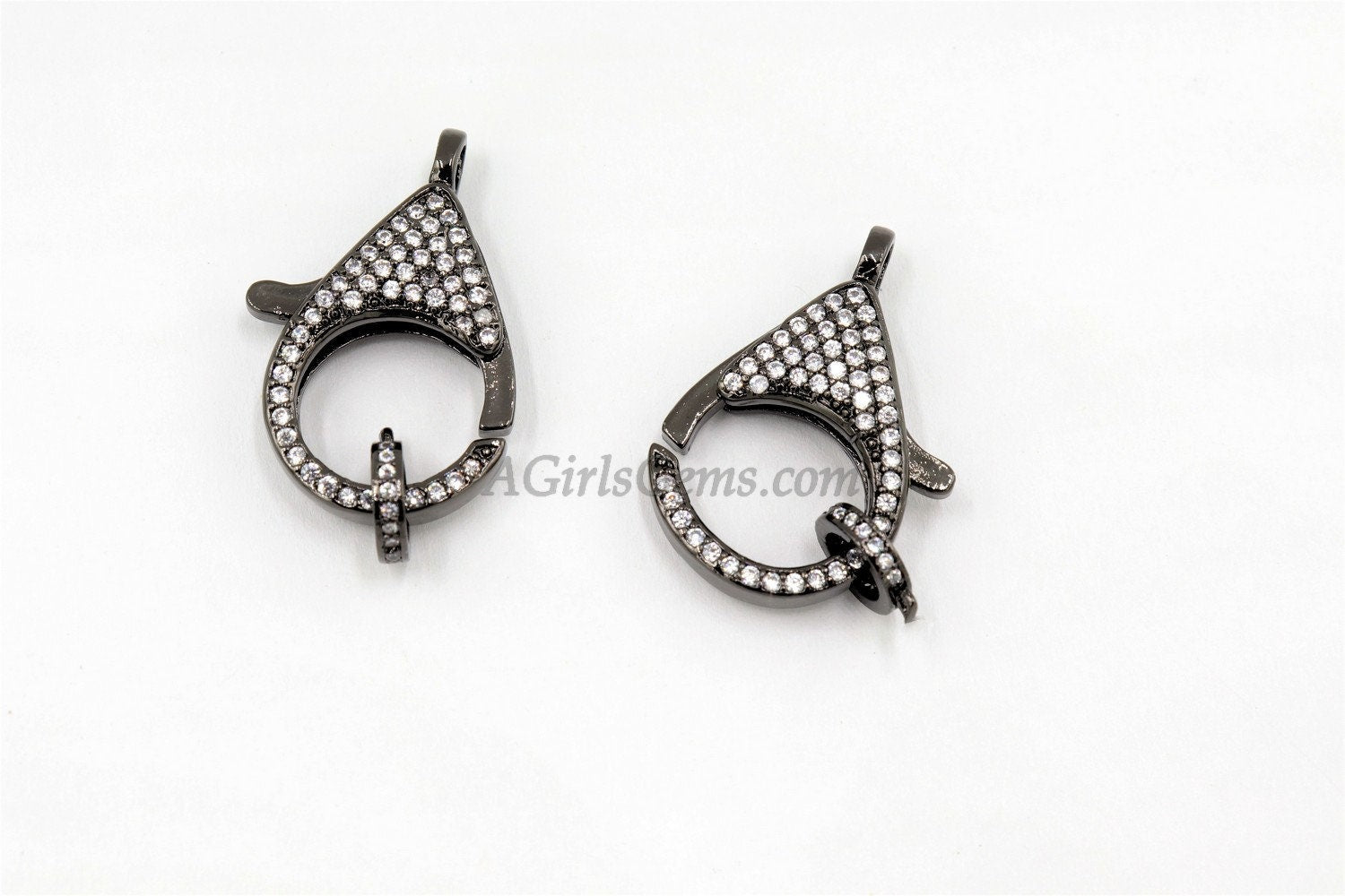 Large Lobster Clasp, CZ Pave Gold - A Girls Gems