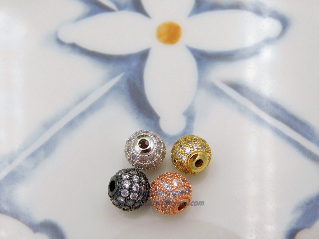 Micro Pave Beads, Silver CZ Round Beads - A Girls Gems