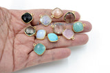Square Charms, Gold Plated Gemstone Charms, Small Birthstone Pendants 14 x 16 mm