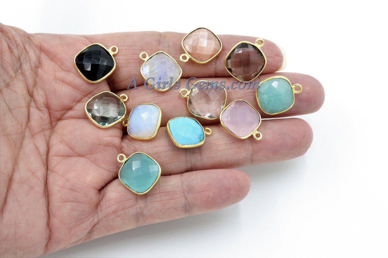 Teardrop Bezel Charms, Gold Plated Gemstone Pears, Rainbow, Labradorite, Opal, Cute Tiny Birthstone Pendants 13 x 16 mm Necklace, Earrings