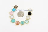 Square Charms, Gold Plated Gemstone Charms, Small Birthstone Pendants 14 x 16 mm