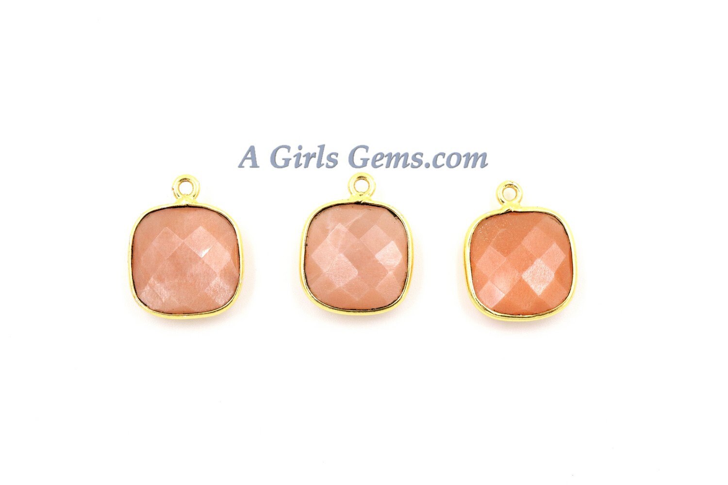 Square Charms, Gold Plated Gemstone Charms, Small Birthstone Pendants 14 x 16 mm