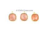 Square Charms, Gold Plated Gemstone Charms, Small Birthstone Pendants 14 x 16 mm