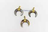 Crescent Moon Charms, Black Shell Double Horn Charms, Shell Pendants Gold Wire Wrapped, 35 mm Boho Pendant DIY Jewelry Making - A Girls Gems