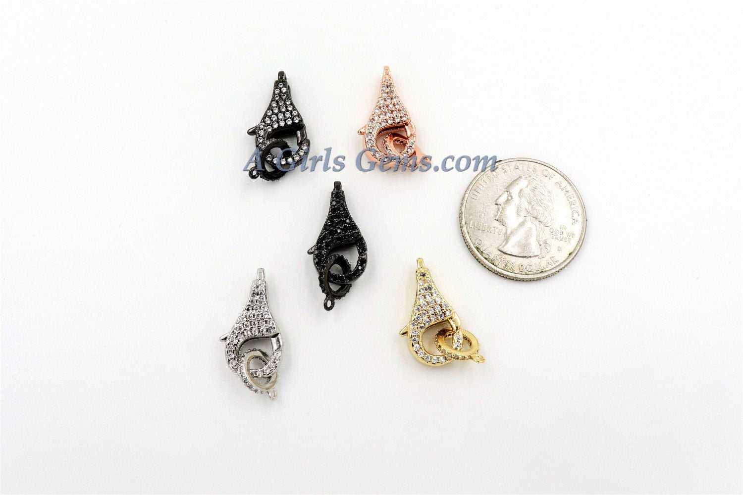 CZ Pave Lobster Clasp, Black Pave Clear 10 x 20 mm Rose, Gold, Silver, Black Connector Clasp, Cubic Zirconia #310 - A Girls Gems