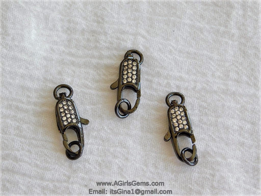 CZ Micro Pave Black Long Lobster Clasp, Small Double Sided #29, Micro Pave Cubic Zirconia Connector for Bracelets - A Girls Gems