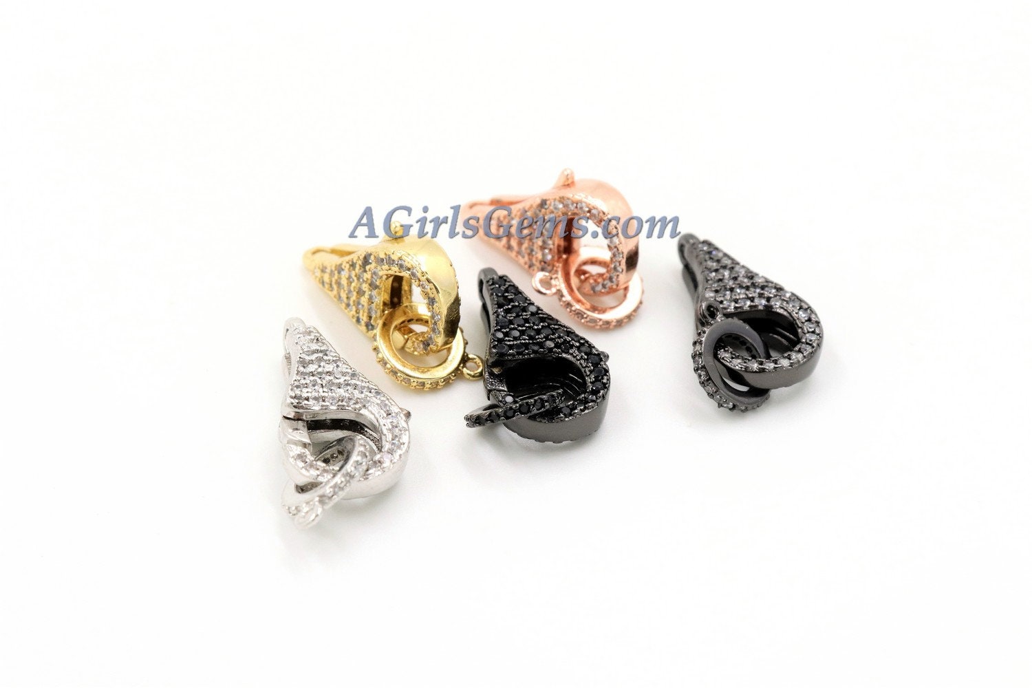 CZ Pave Lobster Clasp, Black Pave Clear 10 x 20 mm Rose, Gold, Silver, Black Connector Clasp, Cubic Zirconia #310 - A Girls Gems