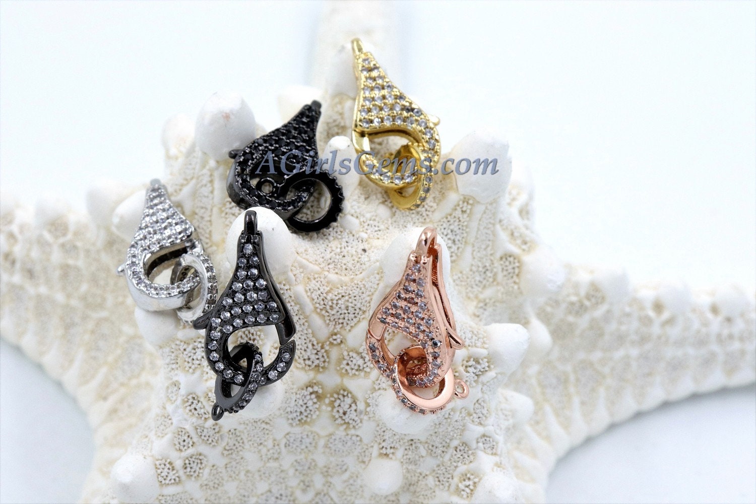 CZ Pave Lobster Clasp, Black Pave Clear 10 x 20 mm Rose, Gold, Silver, Black Connector Clasp, Cubic Zirconia #310 - A Girls Gems