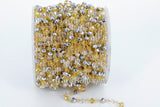 Crystal Rosary Chain, 22 K Gold Wire Wrapped Clear. Silver Gold AB Pink Opal Multi Color Beaded Necklace Chain 6 mm Bulk Wholesale Store - A Girls Gems