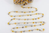 Crystal Rosary Chain, 22 K Gold Wire Wrapped Clear. Silver Gold AB Pink Opal Multi Color Beaded Necklace Chain 6 mm Bulk Wholesale Store - A Girls Gems