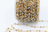 Crystal Rosary Chain, 22 K Gold Wire Wrapped Clear. Silver Gold AB Pink Opal Multi Color Beaded Necklace Chain 6 mm Bulk Wholesale Store - A Girls Gems