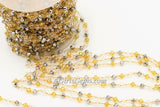 Crystal Rosary Chain, 22 K Gold Wire Wrapped Clear. Silver Gold AB Pink Opal Multi Color Beaded Necklace Chain 6 mm Bulk Wholesale Store - A Girls Gems