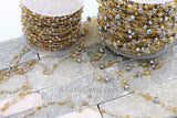 Crystal Rosary Chain, 22 K Gold Wire Wrapped Clear. Silver Gold AB Pink Opal Multi Color Beaded Necklace Chain 6 mm Bulk Wholesale Store - A Girls Gems