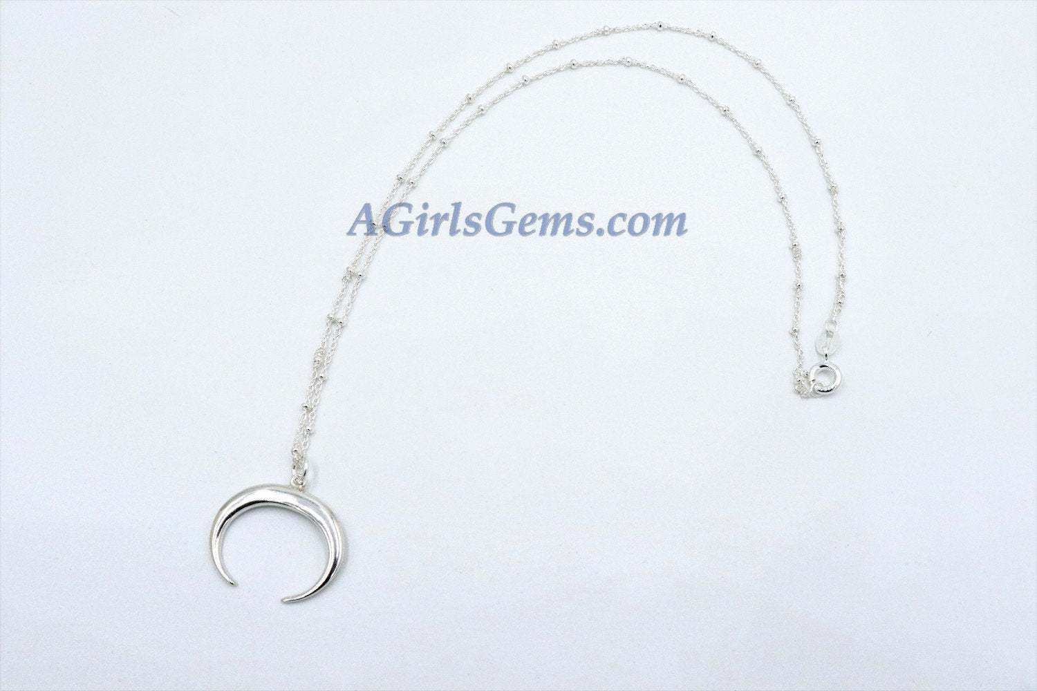 Sterling Silver Double Horn Necklace - A Girls Gems