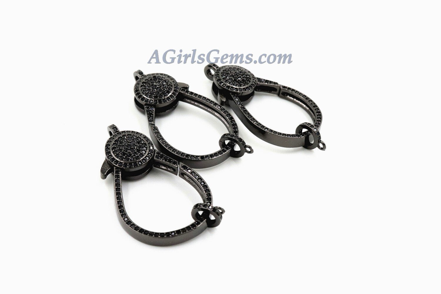 Large Lobster Clasp, Black CZ Micro Pave Gunmetal Black Clasps, Diamond Pave Look - A Girls Gems