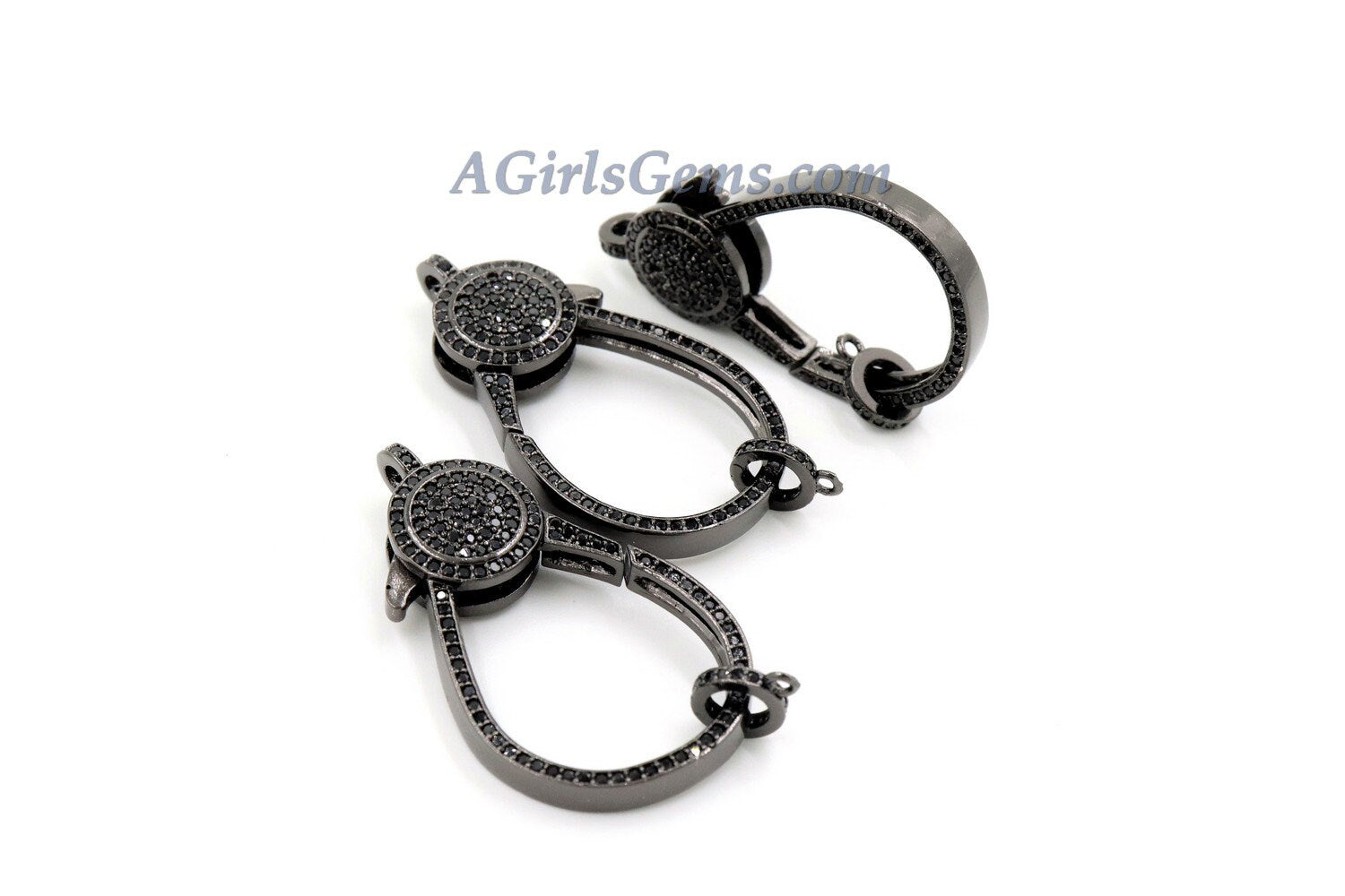 Large Lobster Clasp, Black CZ Micro Pave Gunmetal Black Clasps, Diamond Pave Look - A Girls Gems