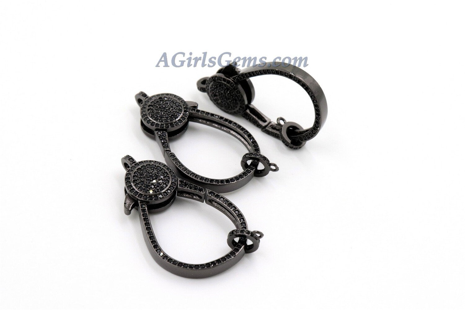 Large Lobster Clasp, Black CZ Micro Pave Gunmetal Black Clasps, Diamond Pave Look - A Girls Gems